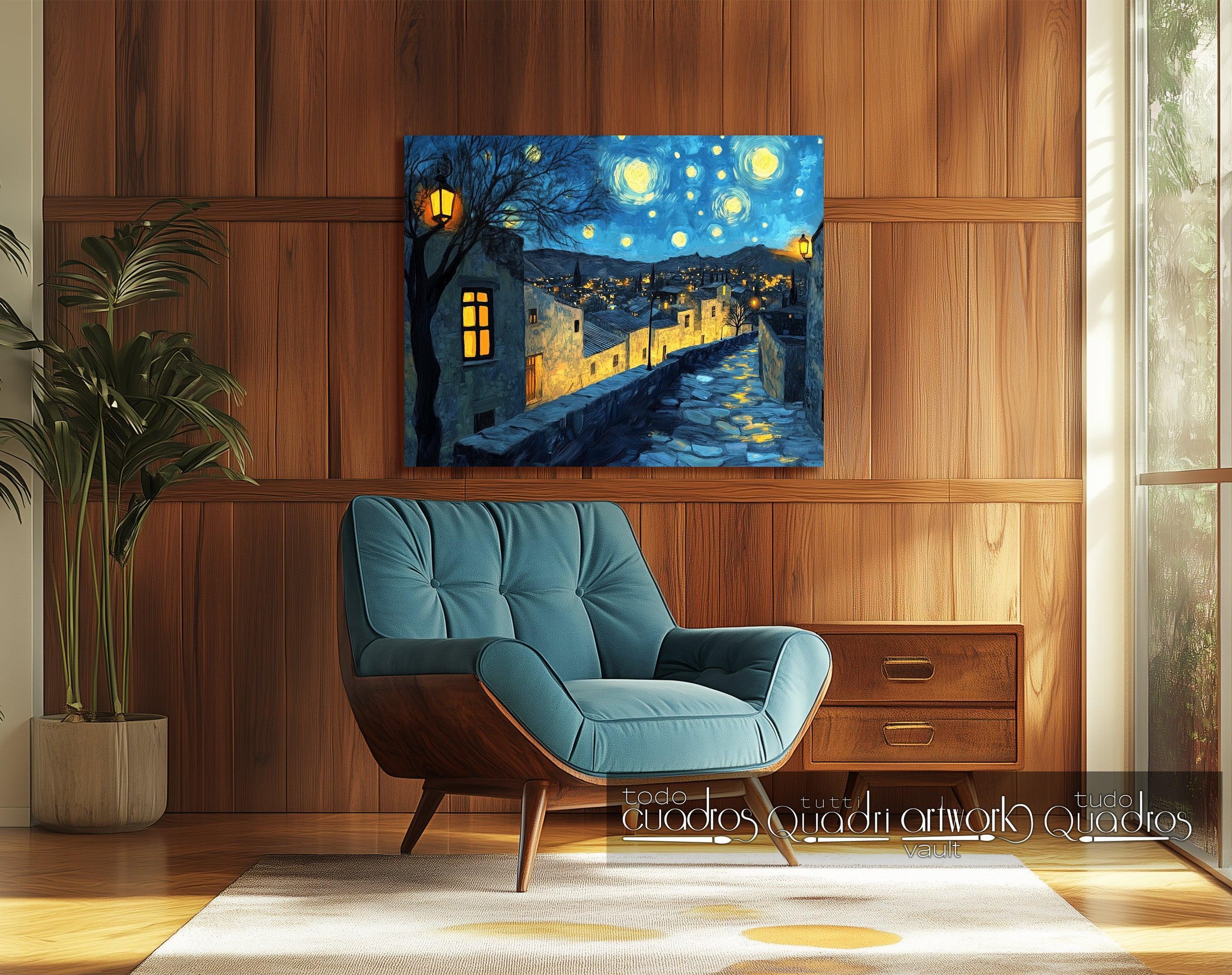 Rues de lumière et d’étoiles, style Van Gogh moderne
