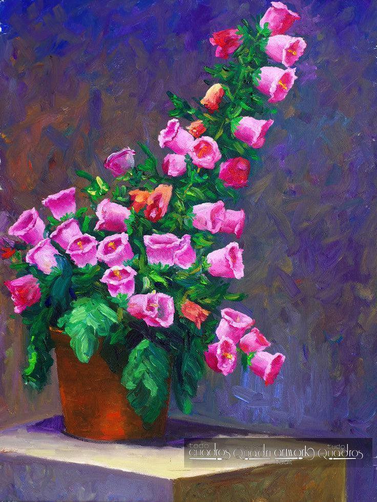 Vase de campanules, Huile Florale