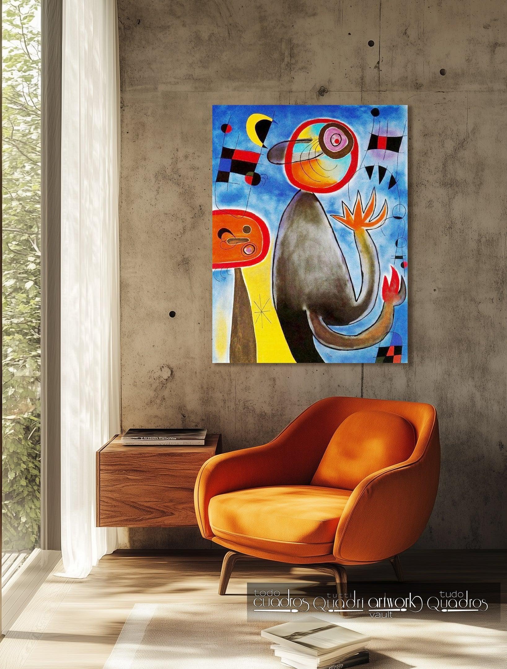 Les échelles traversent le ciel bleu dans une roue de feu, Miró