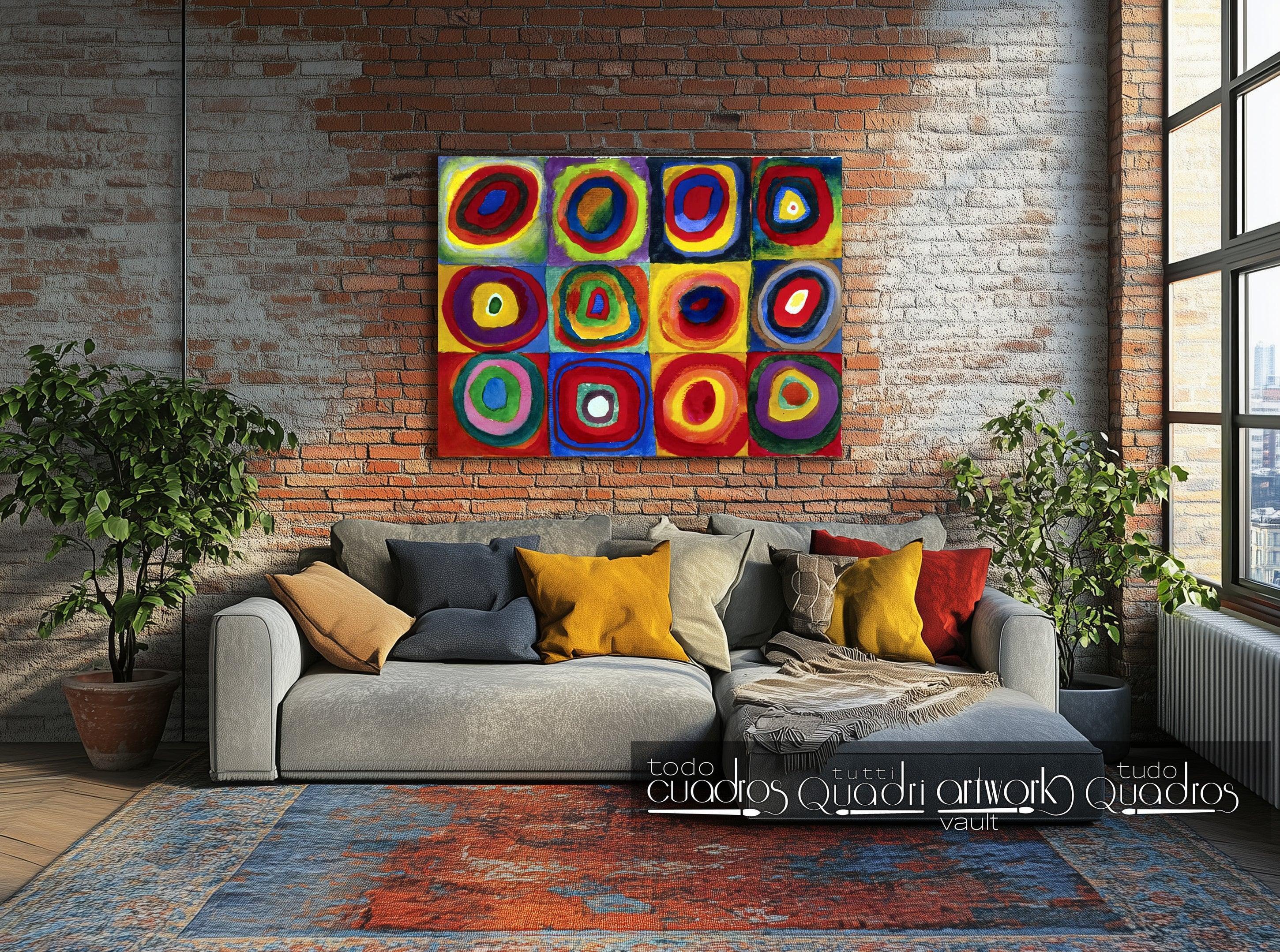 Étude de couleurs, carrés avec cercles concentriques, Kandinsky