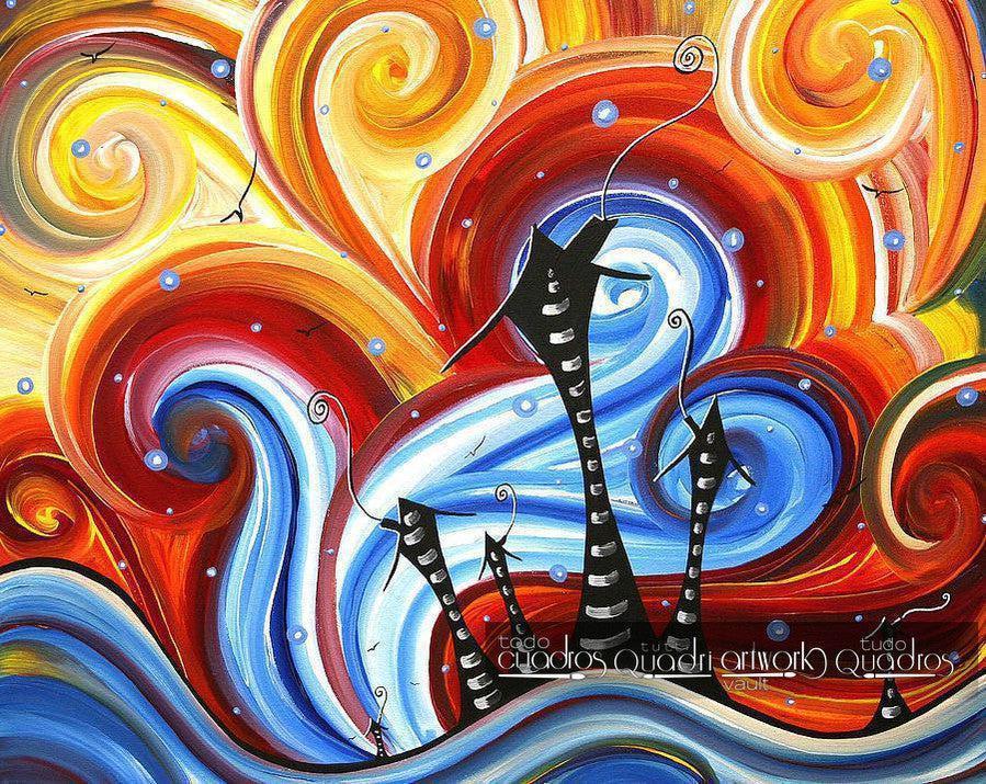 Maisons, eau et vent, huile