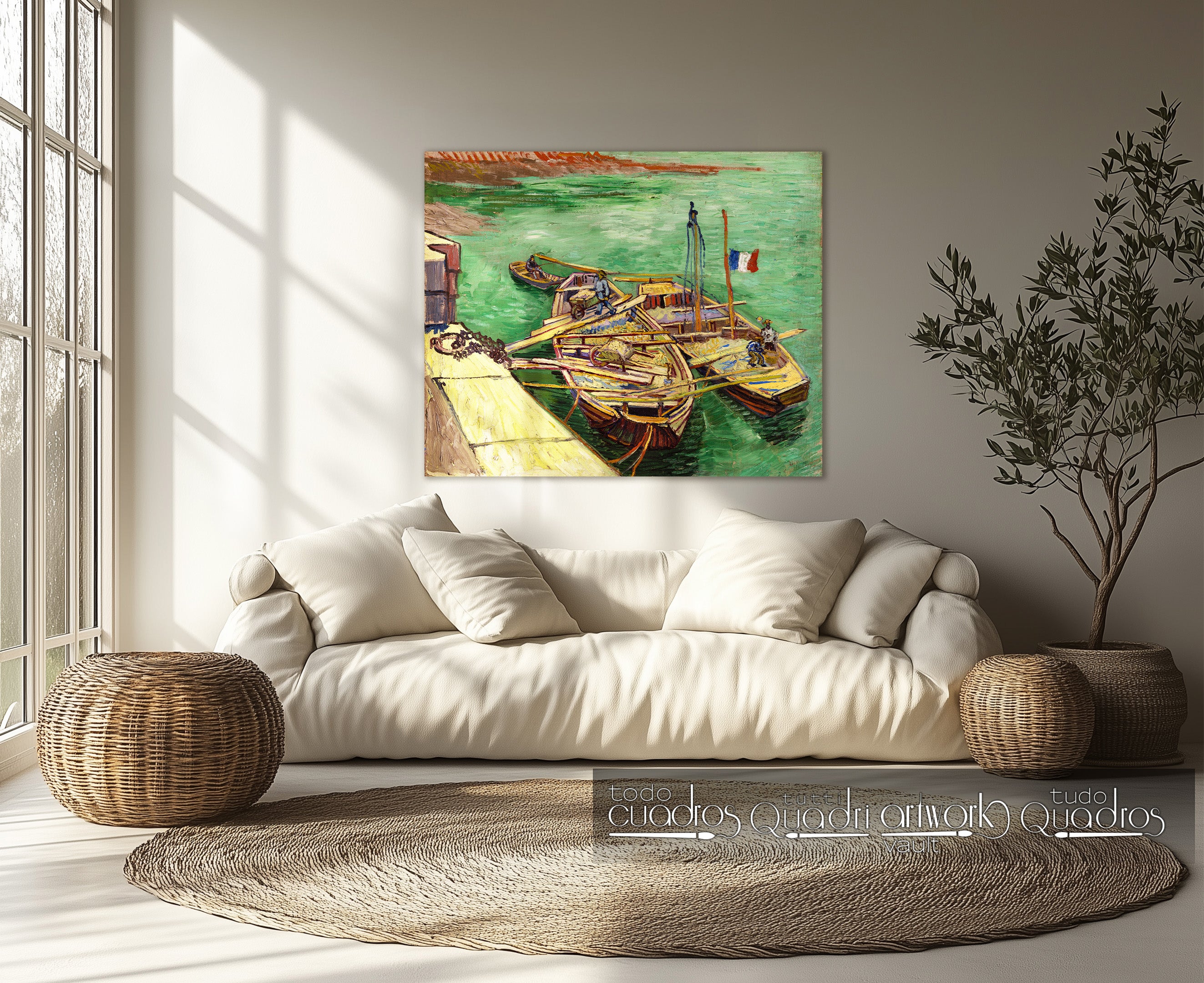 Quai avec des hommes déchargeant des barges de sable, Van Gogh