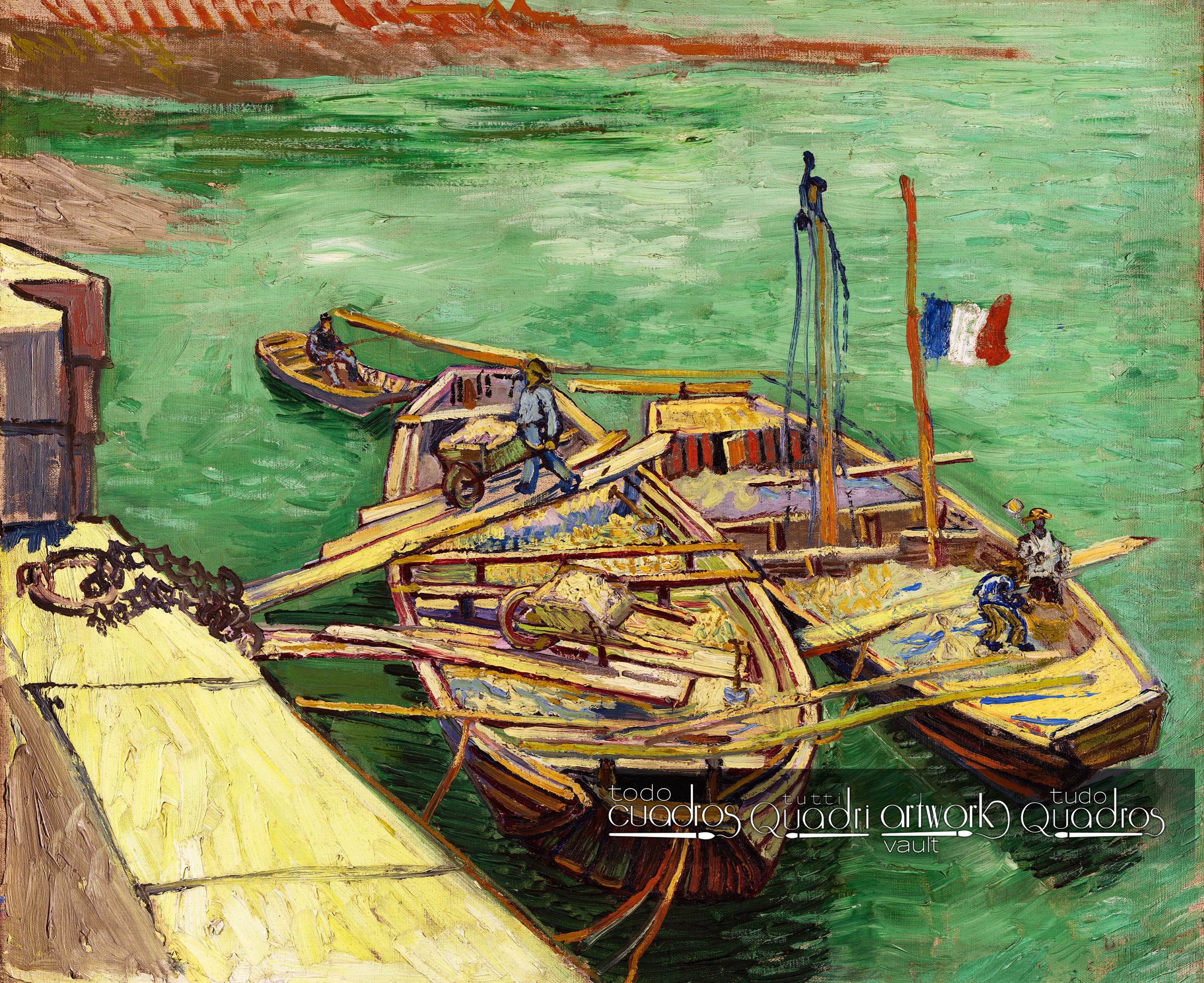 Quai avec des hommes déchargeant des barges de sable, Van Gogh