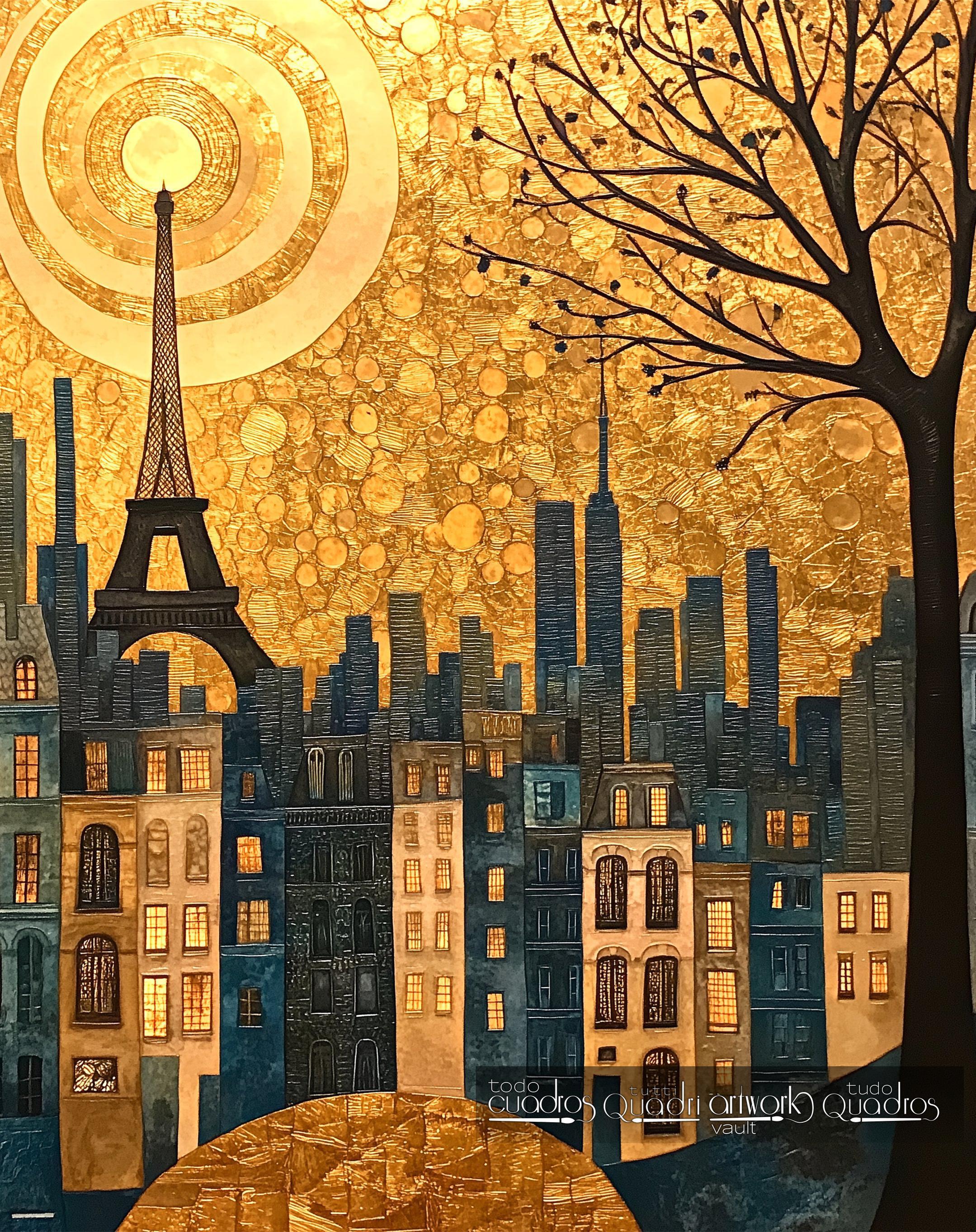 Rêve moderniste dans la ville lumière, style Klimt