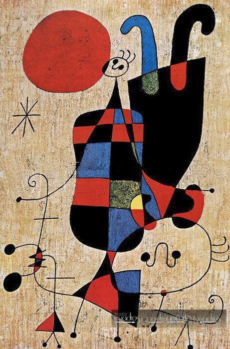 Personnages et un chien devant le soleil, Miró