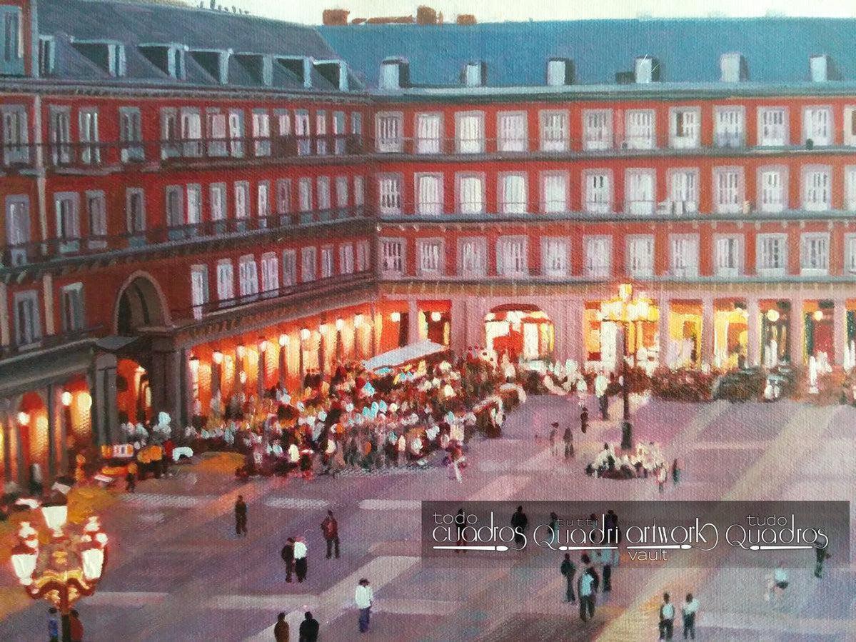La place Mayor de Madrid, coucher du soleil