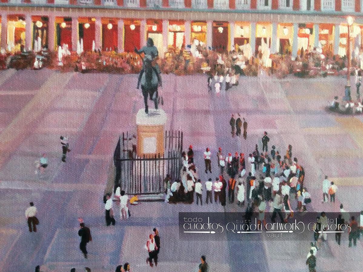 La place Mayor de Madrid, coucher du soleil