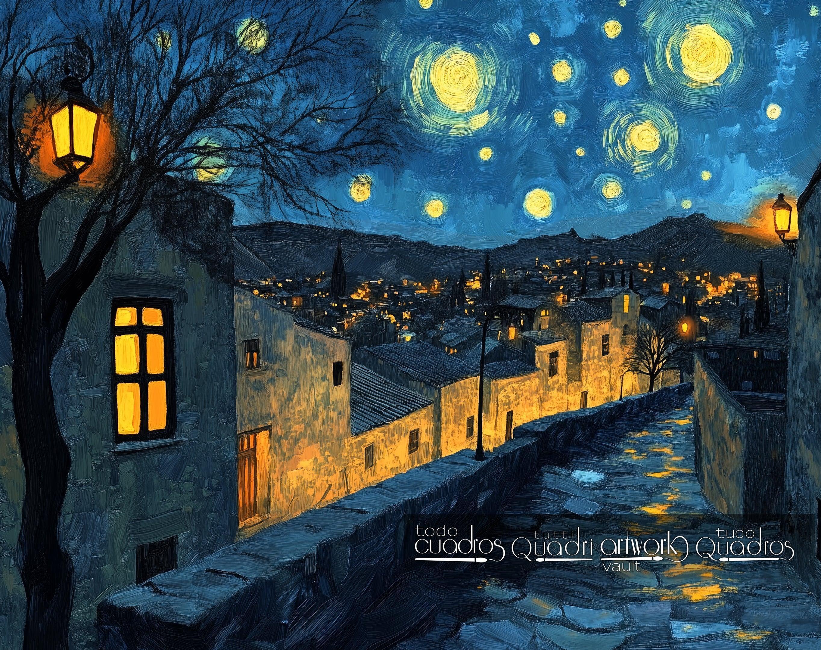 Rues de lumière et d’étoiles, style Van Gogh moderne