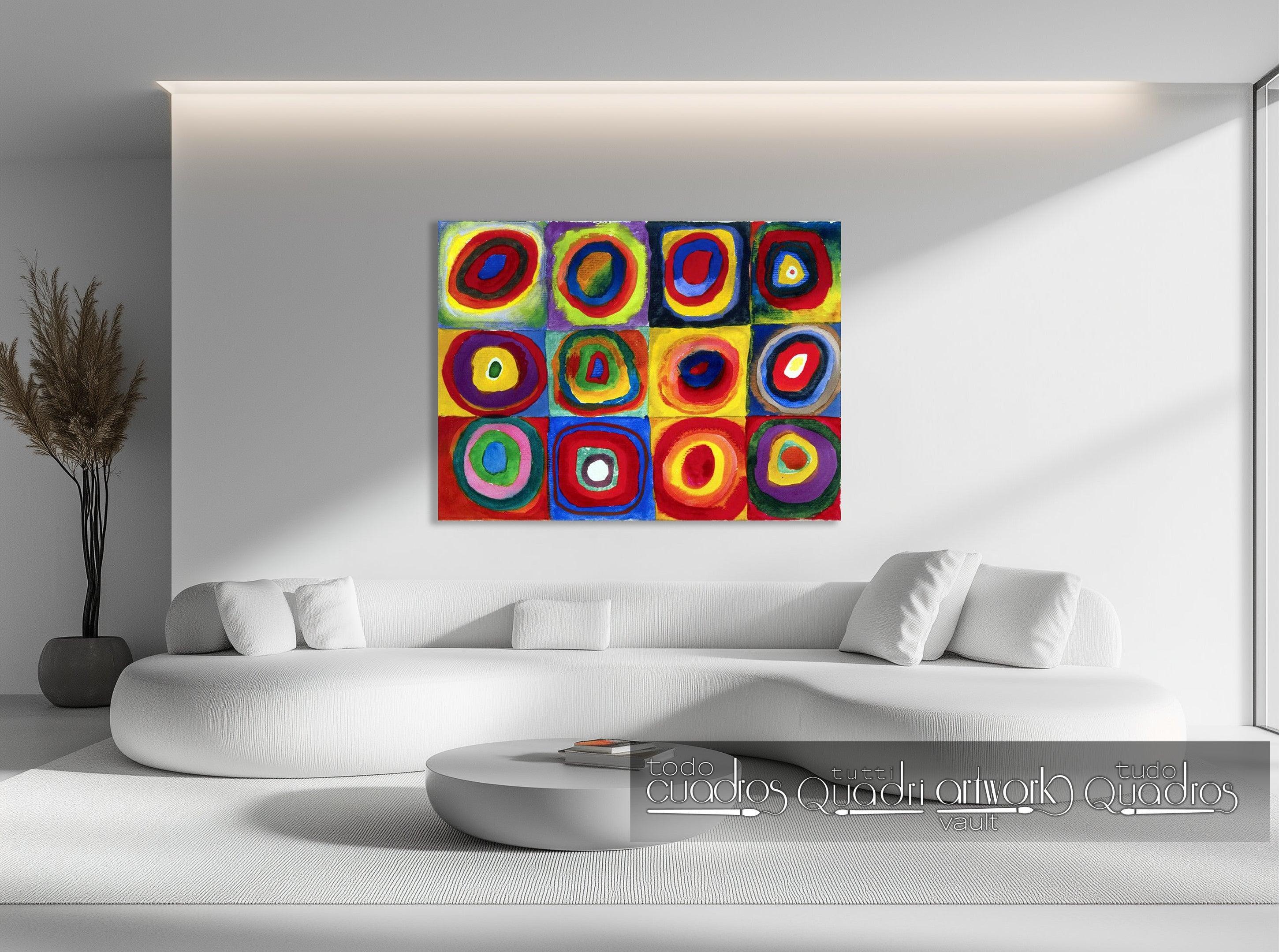 Étude de couleurs, carrés avec cercles concentriques, Kandinsky