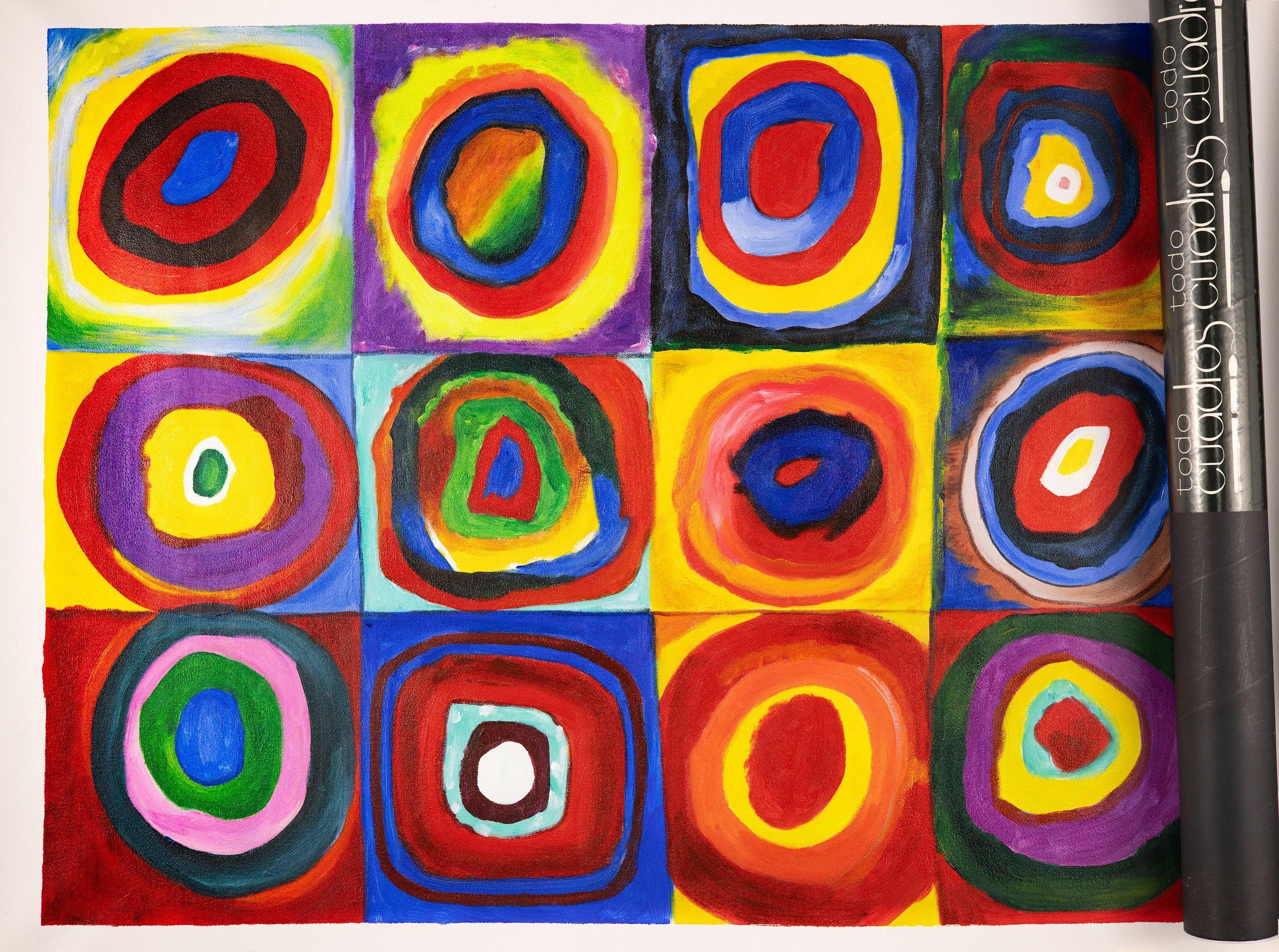 Étude de couleurs, carrés avec cercles concentriques, Kandinsky