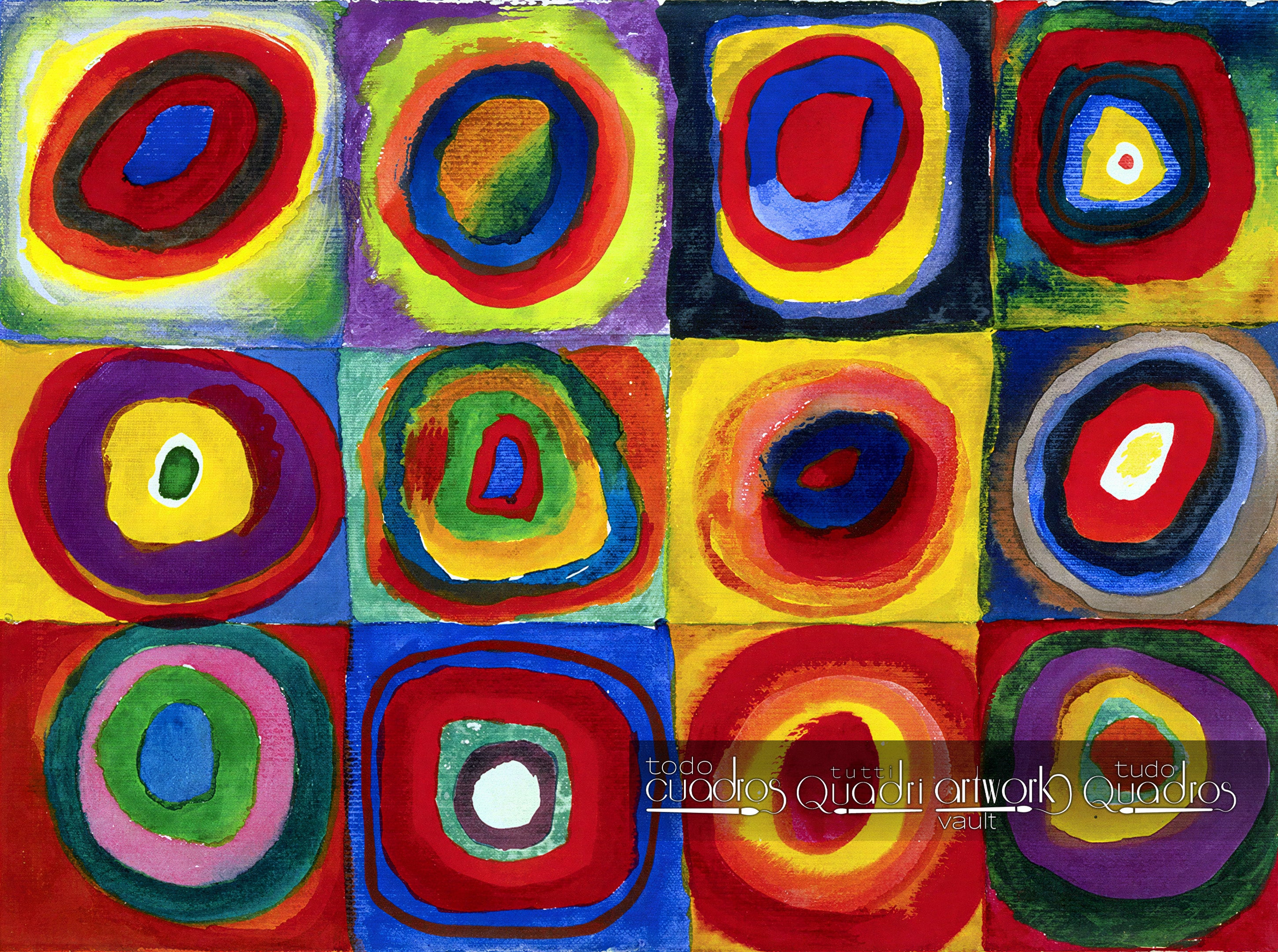 Étude de couleurs, carrés avec cercles concentriques, Kandinsky