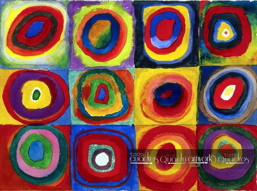 Étude de couleurs, carrés avec cercles concentriques, Kandinsky
