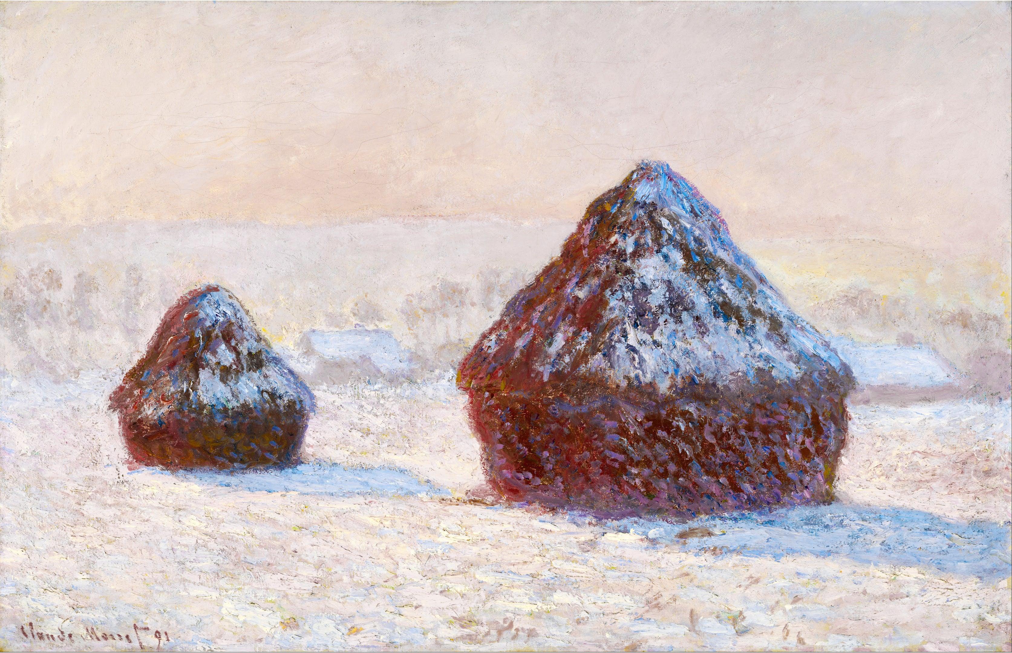Meules de blé, effet de neige, matin, Monet