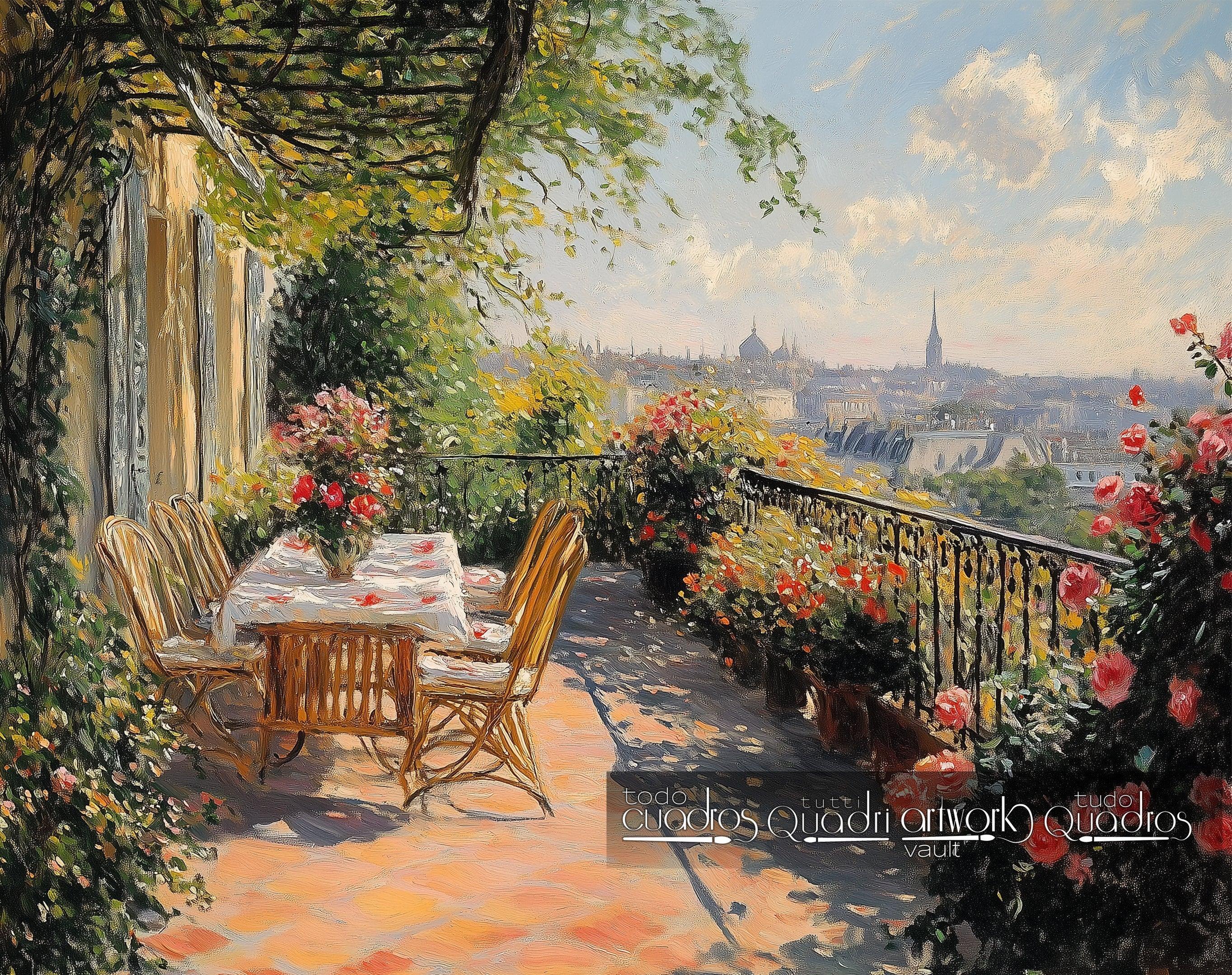 Petit-déjeuner parmi les fleurs, style Monet